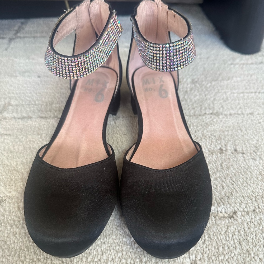 Mix No. 6 Black Kids Dress Shoes with Rhinestone Strap